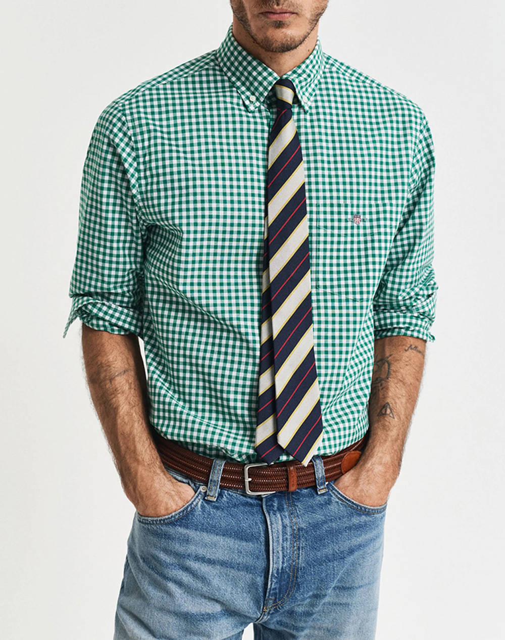 Gant Reg Poplin Gingham Shirt Ls Men Clothes Shirts Green Cotton 3G3000120 322 Male Shirts Green