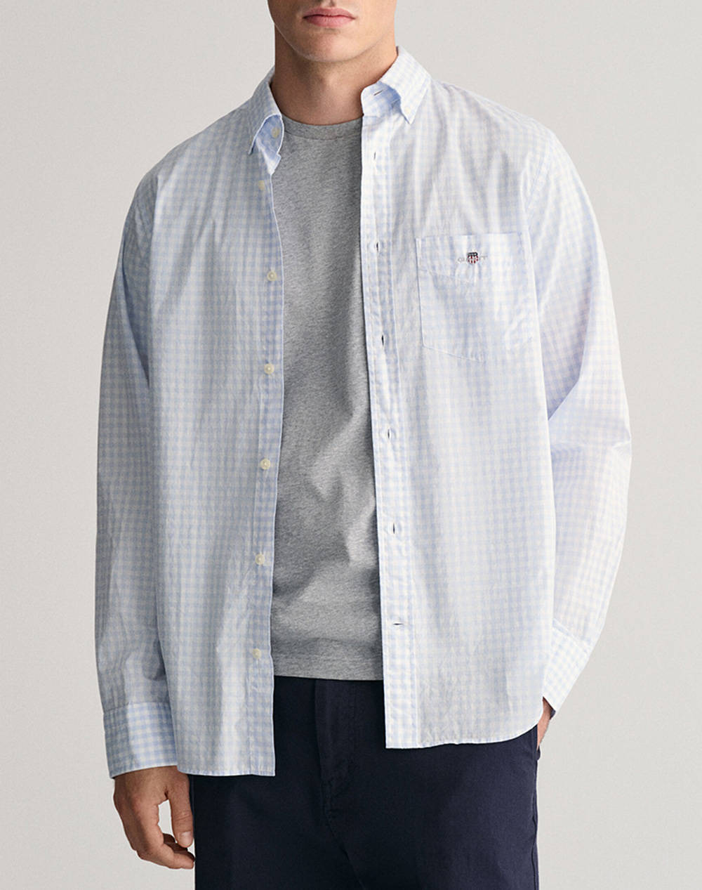 Gant Υποκαμισο Μμ Reg Poplin Gingham Shirt Ανδρας Ρουχα Πουκαμισα Lightblue Βαμβακι 3G3000120 455 - Koolfly