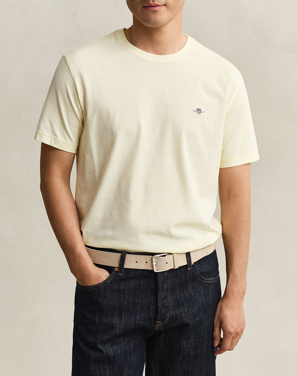 Gant Μπλουζα Κμ Reg Shield Ss T Shirt Ανδρας Ρουχα Μπλουζες T Shirt Cream Βαμβακι 3G2003184 713