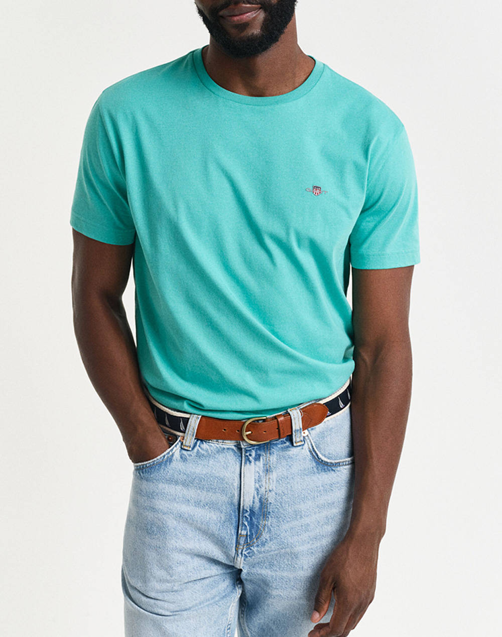 Gant Reg Shield Ss T Shirt Men Clothes T Shirts & Sweatshirts T Shirts Turquoise Cotton 3G2003184 353 Male T-Shirts