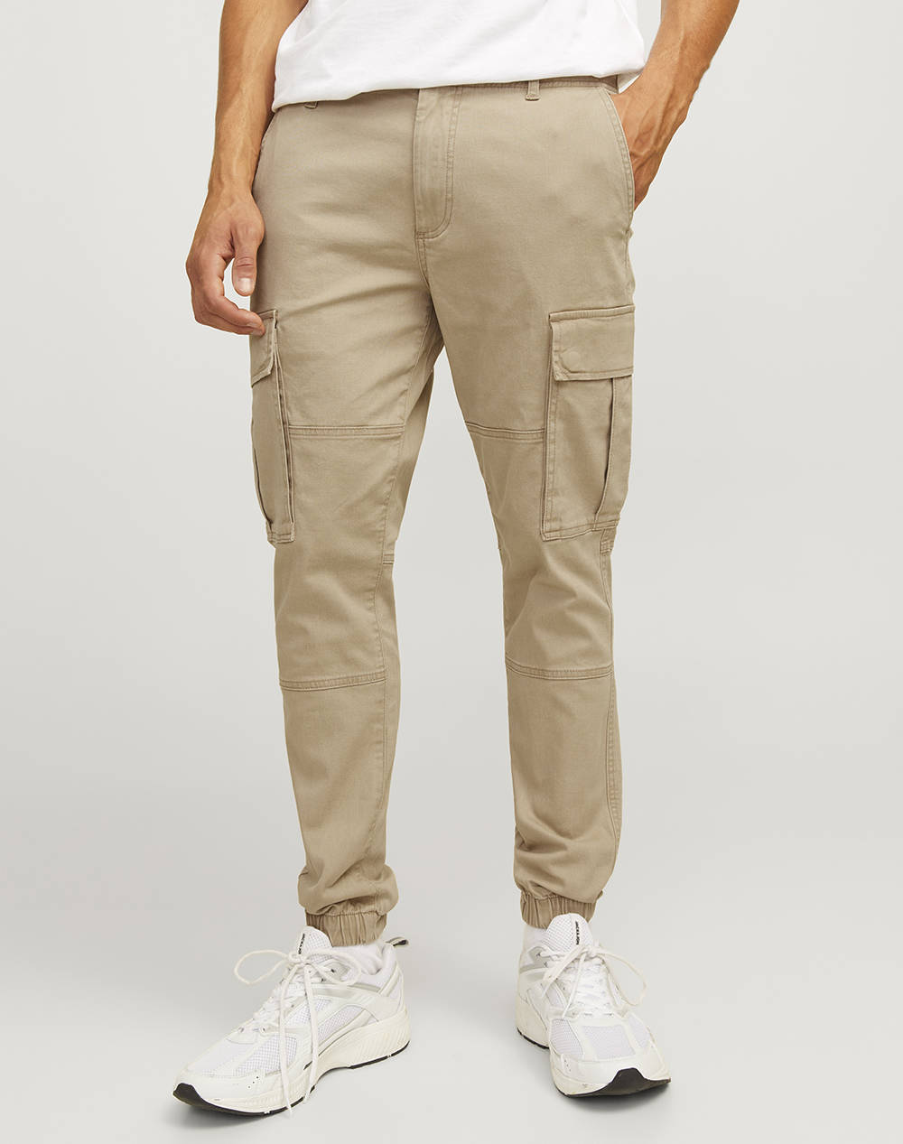 Jack&Jones Jrebmichael Slim Show Noos Men Clothes Trousers Cargo Biege Cotton,Elastic 12262655 Crockery Male Cargo Biege