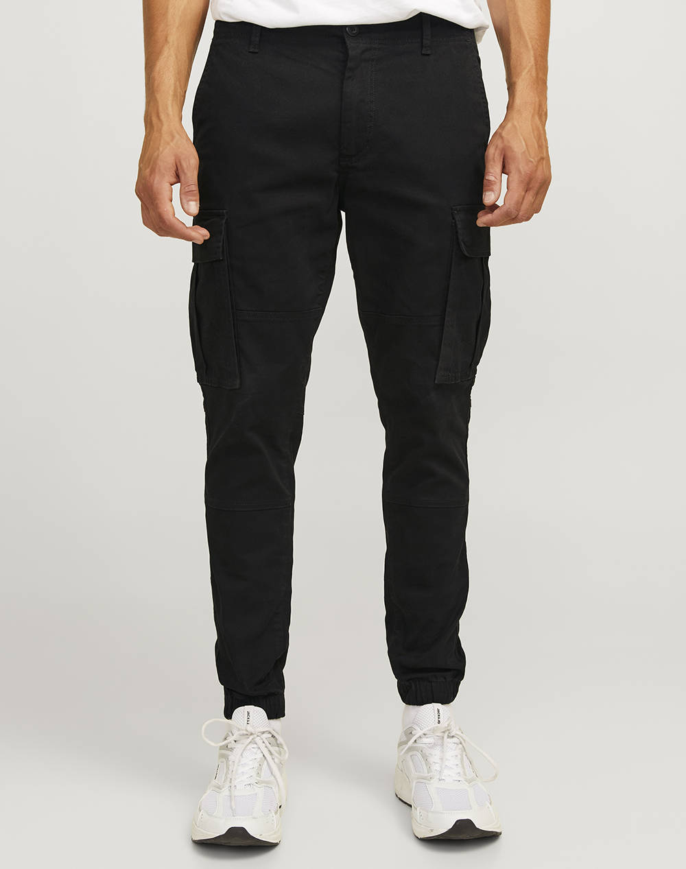 Jack&Jones Jrebmichael Slim Show Noos Men Clothes Trousers Cargo Black Cotton,Elastic 12262655 Black Male Cargo Black