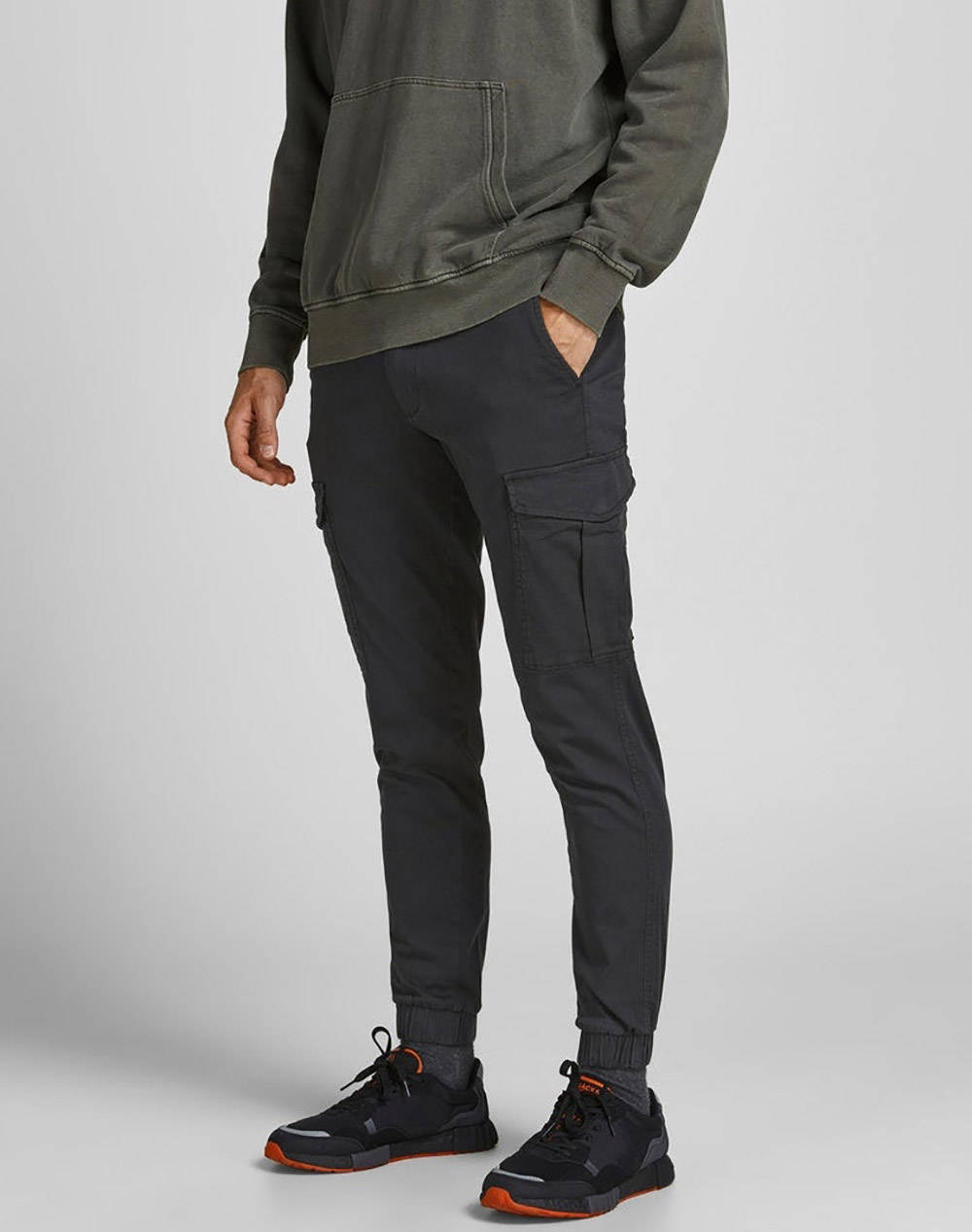 Jack&Jones Jpstmarco Jjjoe Cuffed Akm Men Clothes Trousers Cargo Black Cotton,Elastic 12186889 Black Male Cargo Black