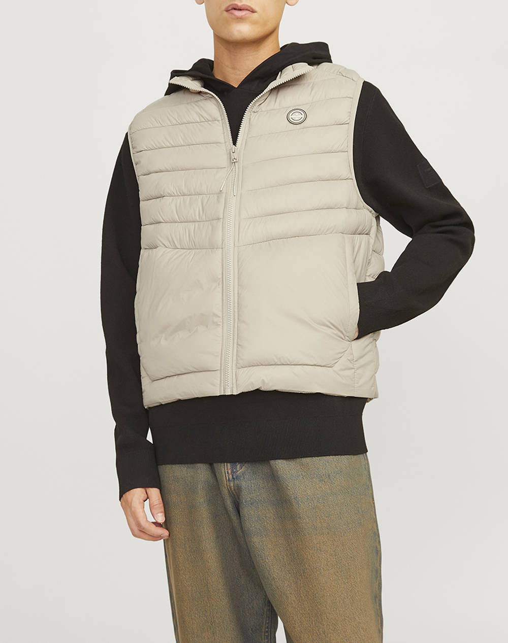 Jack&Jones Jjesprint Bodywarmer Collar Noos Men Clothes Outerwear Vest Jackets Cream Synthetic 12258457 Crockerysolid Male Vest Jackets