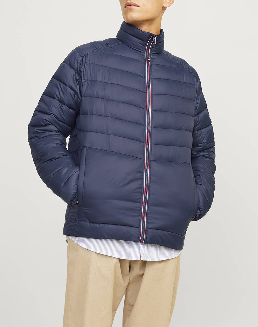 Jack&Jones Jjesprint Puffer Collar Noos Men Clothes Outerwear Jackets Navyblue Synthetic 12258444 Navy Blazertrue Red Stitches Male Jackets Blue