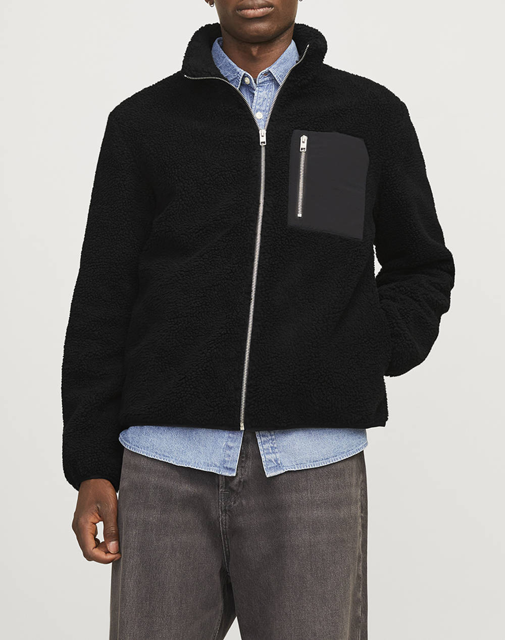 Jack&Jones Jjebradley Teddy Jacket Noos Men Clothes Outerwear Jackets Black Synthetic 12258417 Black Male Jackets Black