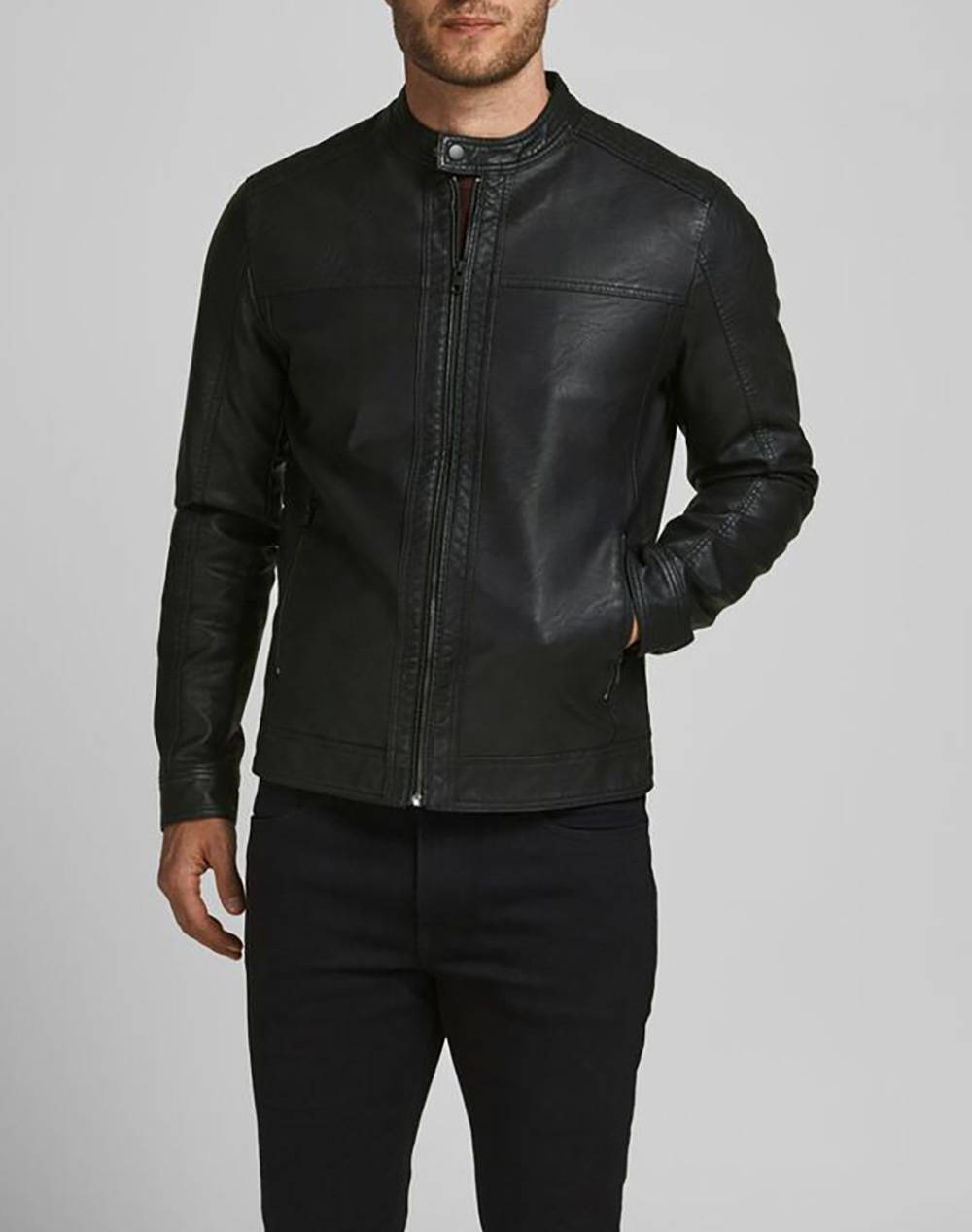 Jack&Jones Μπουφαν Jjewarner Jacket Noos Ανδρας Ρουχα Πανωφορια Μπουφαν Black Απομιμηση Δερματοςσυνθετικο 12182461 Black