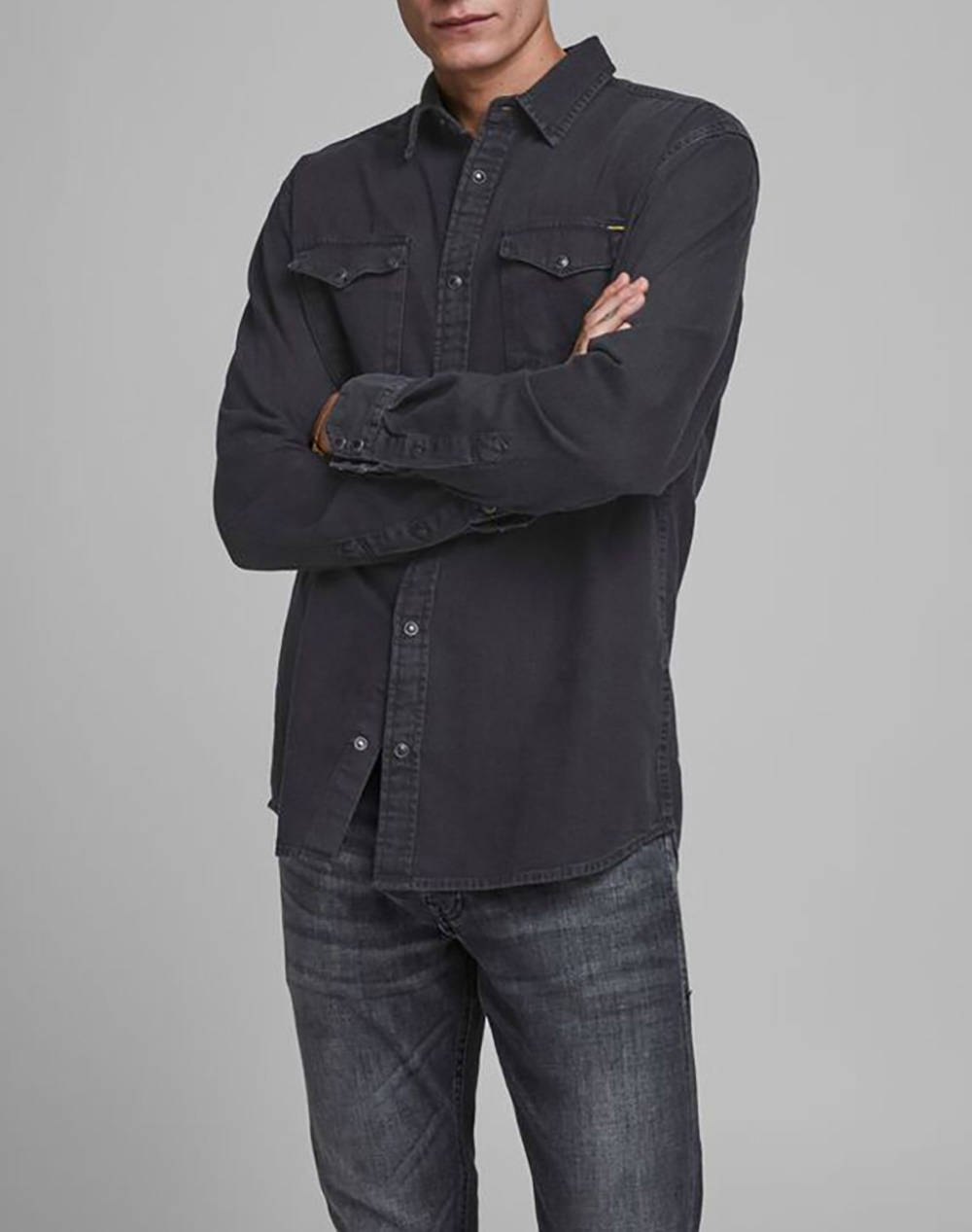 Jack&Jones Πουκαμισο Jjesheridan Shirt L/S Noos Ανδρας Ρουχα Πουκαμισα Denimblack Βαμβακι 12138115 Black Denim - Koolfly