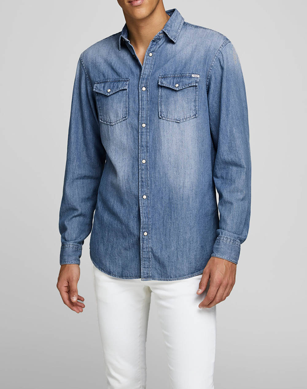 Jack&Jones Πουκαμισο Jjesheridan Shirt L/S Noos Ανδρας Ρουχα Πουκαμισα Denimblue Βαμβακι 12138115 Medium Blue Denim - Koolfly