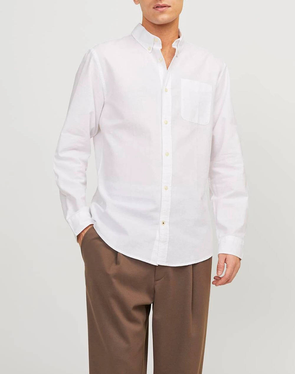 Jack&Jones Jjeoxford Shirt Ls Noos Ανδρας Ρουχα Πουκαμισα White Βαμβακι 12182486 White