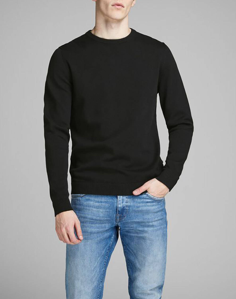 Jack&Jones Πουλοβερ Jjebasic Knit Crew Neck Noos Ανδρας Ρουχα Μπλουζες Πλεκτα Black Βαμβακι 12137190 Black - Koolfly