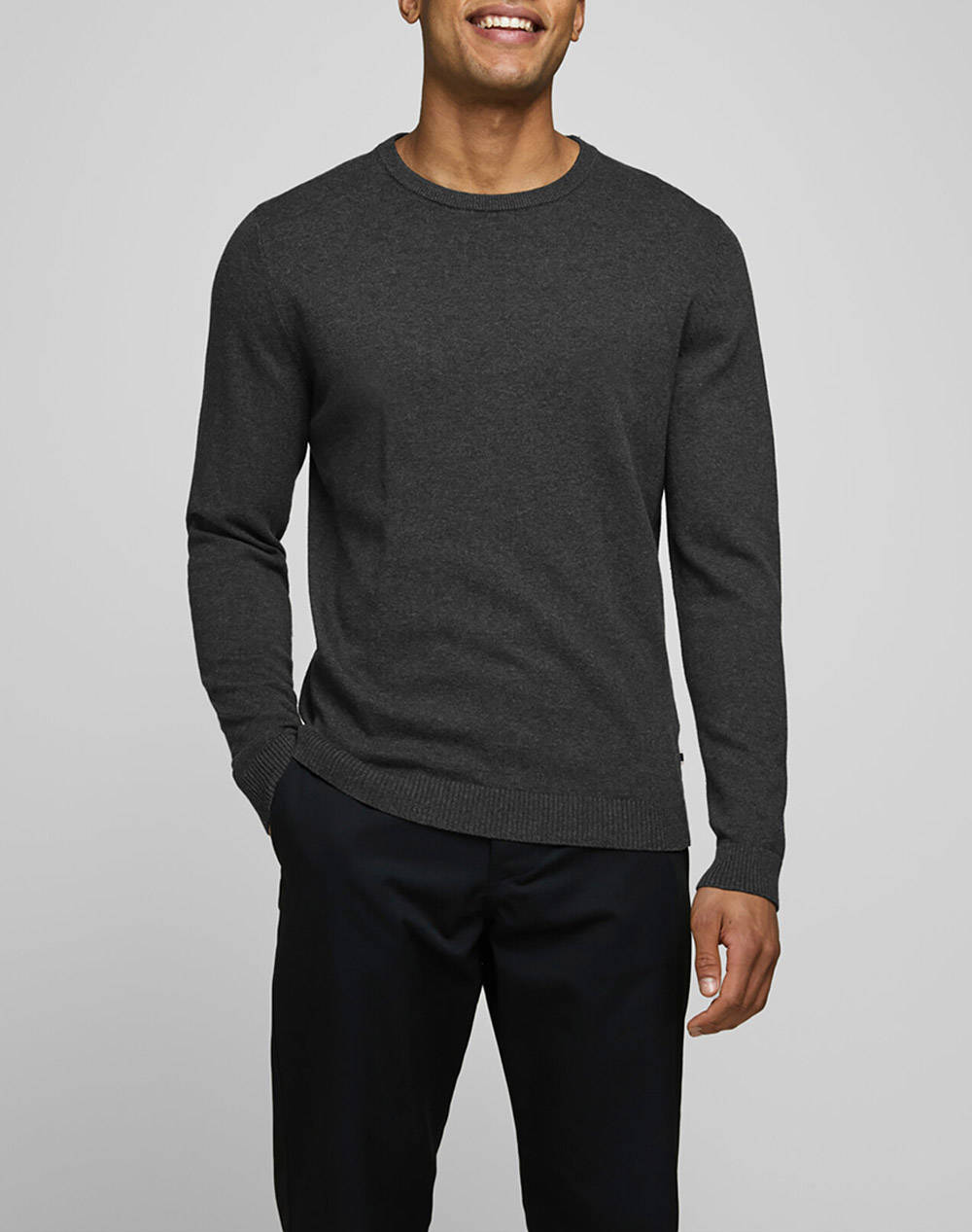 Jack&Jones Jjebasic Knit Crew Neck Noos Men Clothes T Shirts & Sweatshirts Knits Darkgray Cotton 12137190 Dark Grey Male Knits