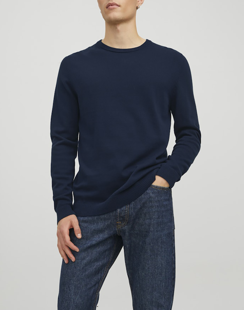 Jack&Jones Πουλοβερ Jjebasic Knit Crew Neck Noos Ανδρας Ρουχα Μπλουζες Πλεκτα Navyblue Βαμβακι 12137190 Navy Blazer