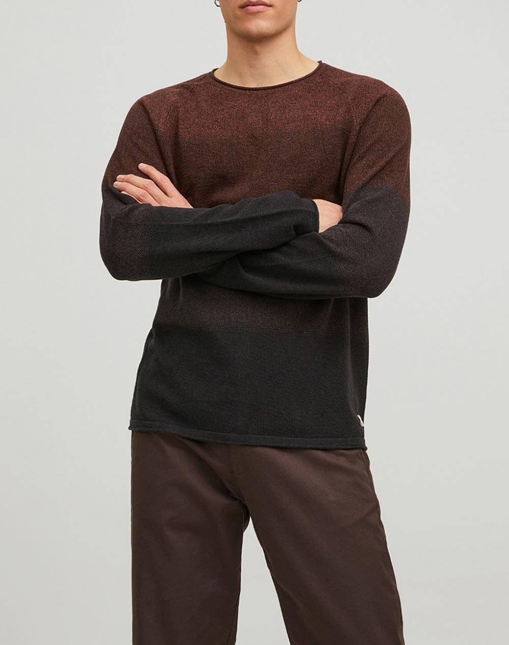 Jack&Jones Πλεκτο Jjehill Knit Crew Neck Noos Πλεκτο Ανδρας Ρουχα Μπλουζες Πλεκτα Darkbrown Βαμβακι 12157321 Mulch