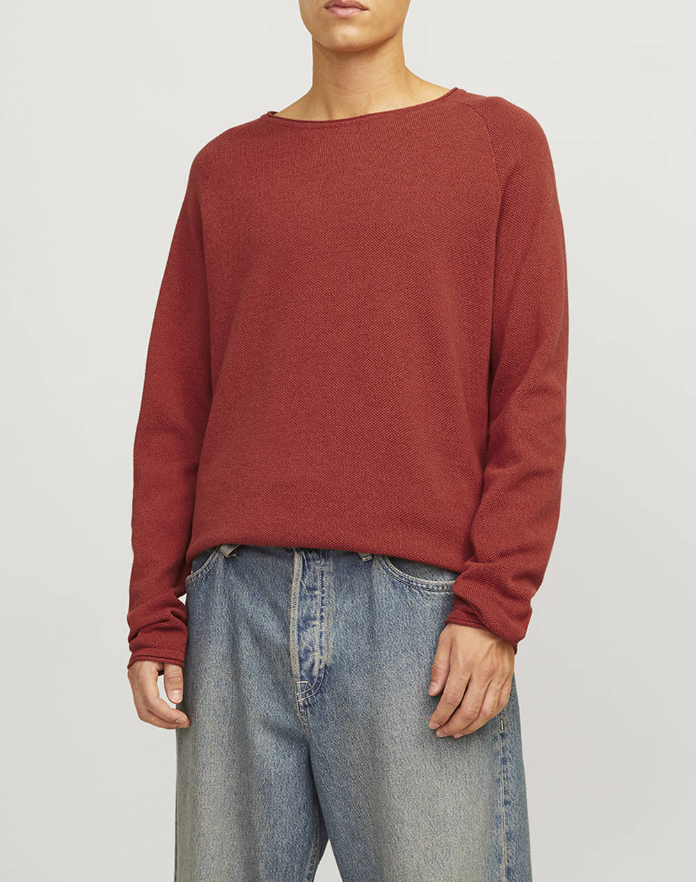 Jack&Jones Jjehill Knit Crew Neck Noos Men Clothes T Shirts & Sweatshirts Knits Darkred Cotton 12157321 Red Ochretwist Male Knits
