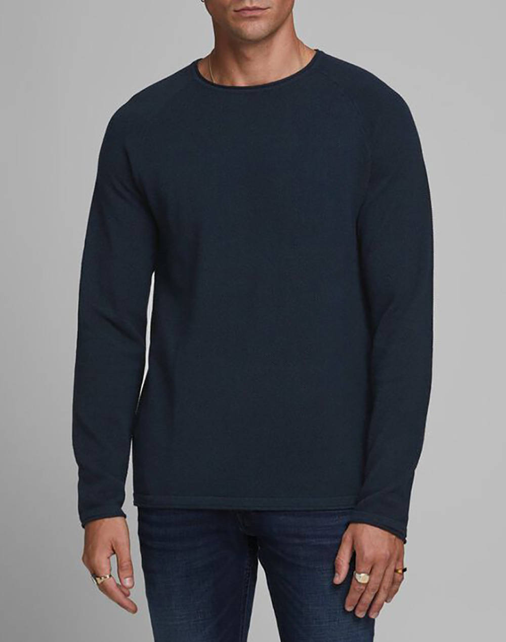 Jack&Jones Jjehill Knit Crew Neck Noos Men Clothes T Shirts & Sweatshirts Knits Navyblue Cotton 12157321 Navy Blazer Male Knits Blue