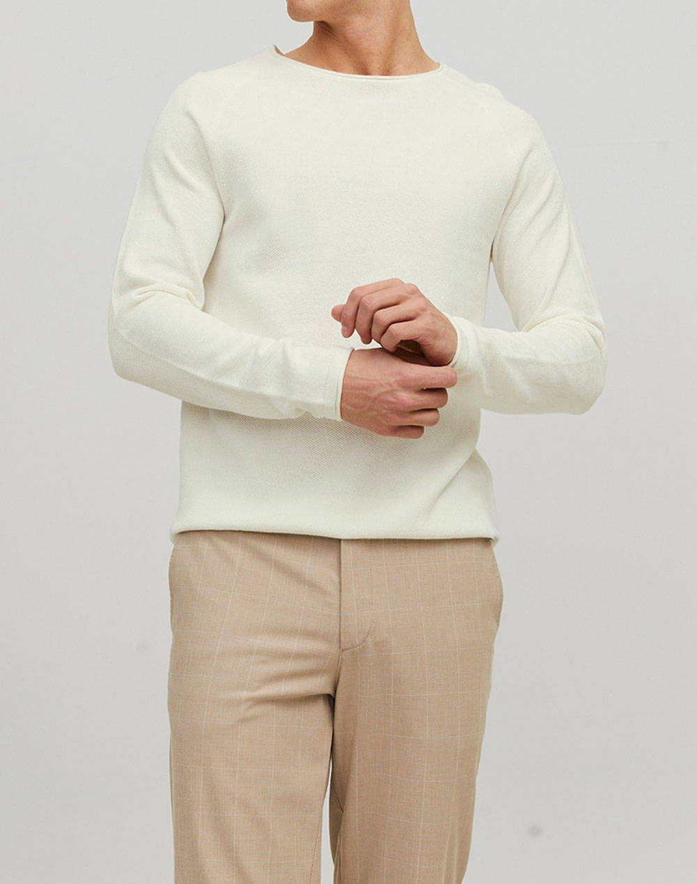 Jack&Jones Πλεκτο Jjehill Knit Crew Neck Noos Πλεκτο Ανδρας Ρουχα Μπλουζες Πλεκτα Offwhite Βαμβακι 12157321 Cloud Dancer - Koolfly