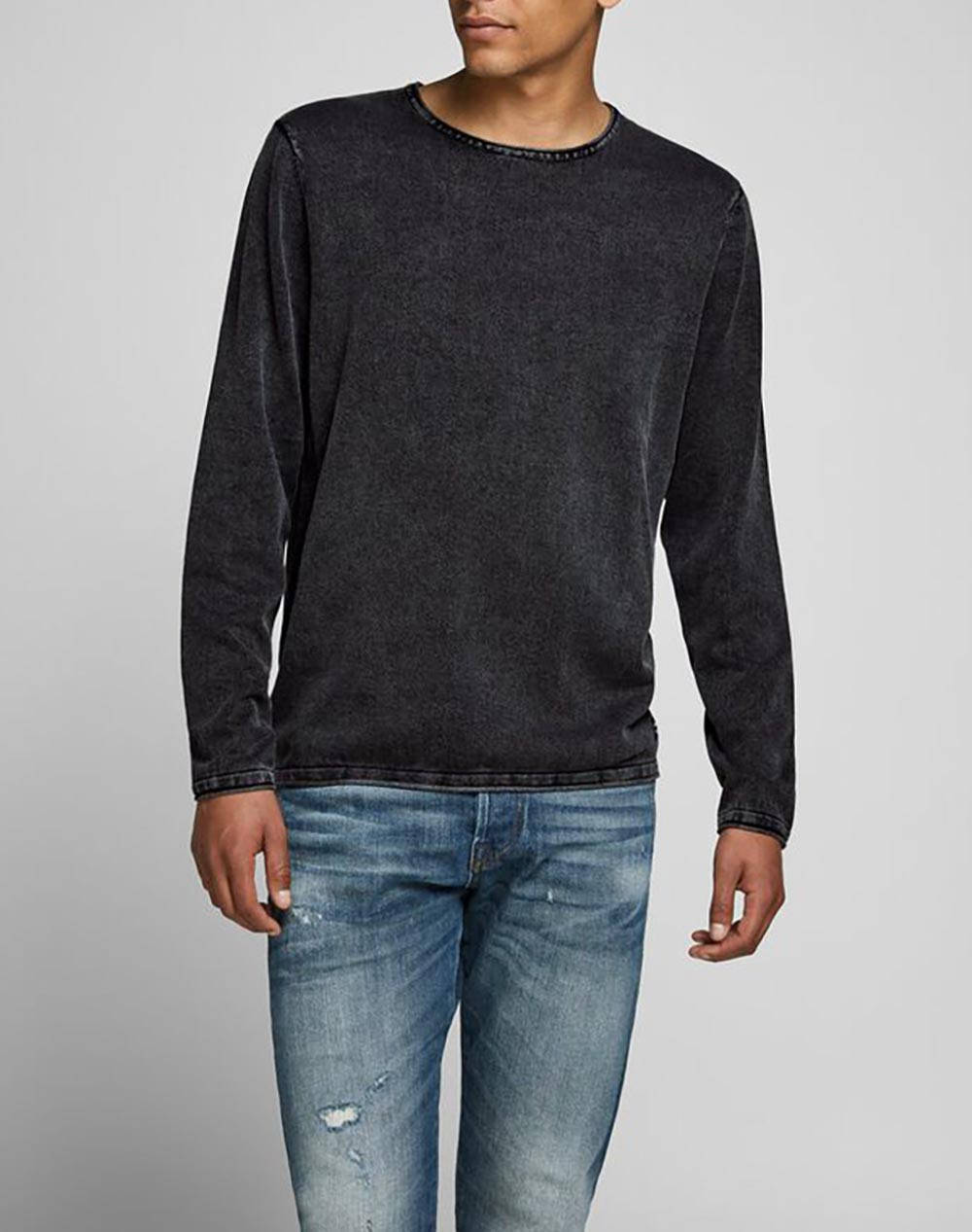 Jack&Jones Μπλουζα Jjeleo Knit Crew Neck Noos Ανδρας Ρουχα Μπλουζες Πλεκτα Darkgray Βαμβακι 12174001 Caviar - Koolfly