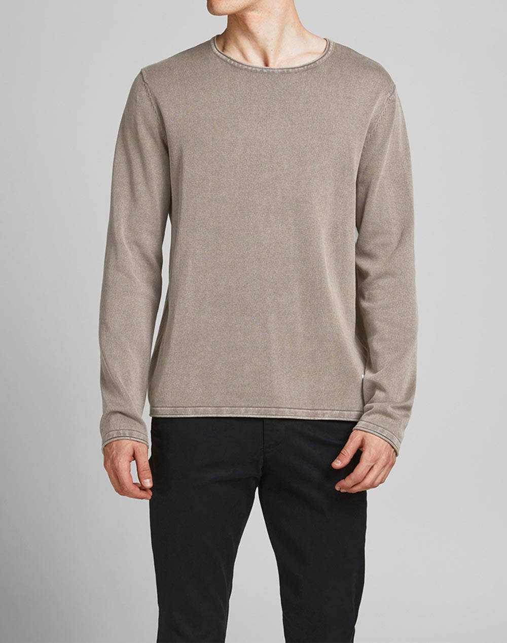 Jack&Jones Μπλουζα Jjeleo Knit Crew Neck Noos Ανδρας Ρουχα Μπλουζες Πλεκτα Gray Βαμβακι 12174001 Crockery - Koolfly
