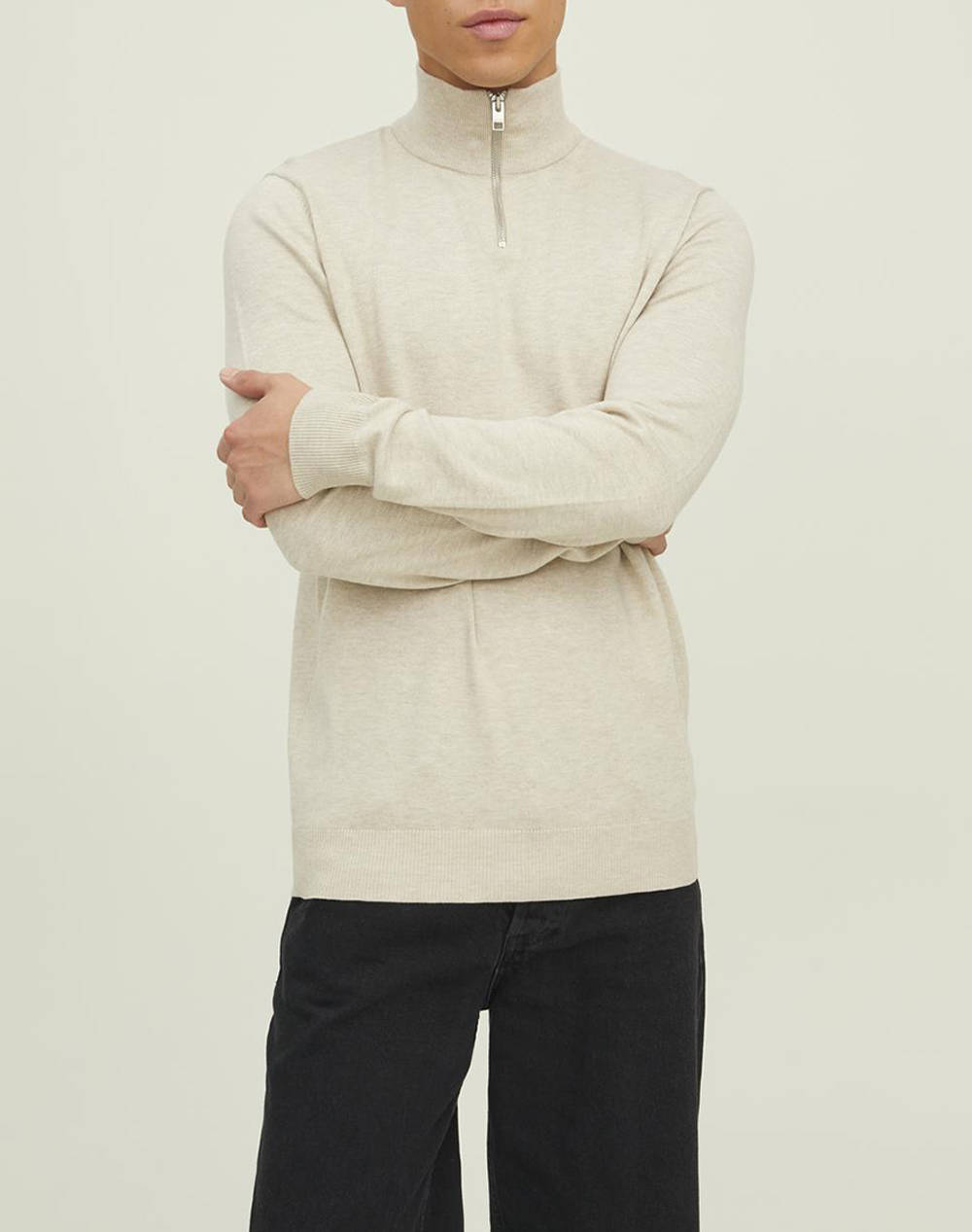 Jack&Jones Jjeemil Knit Half Zip Noos Men Clothes T Shirts & Sweatshirts Knits Ecru Cotton,Viscose,Synthetic 12189339 Oatmeal Male Knits