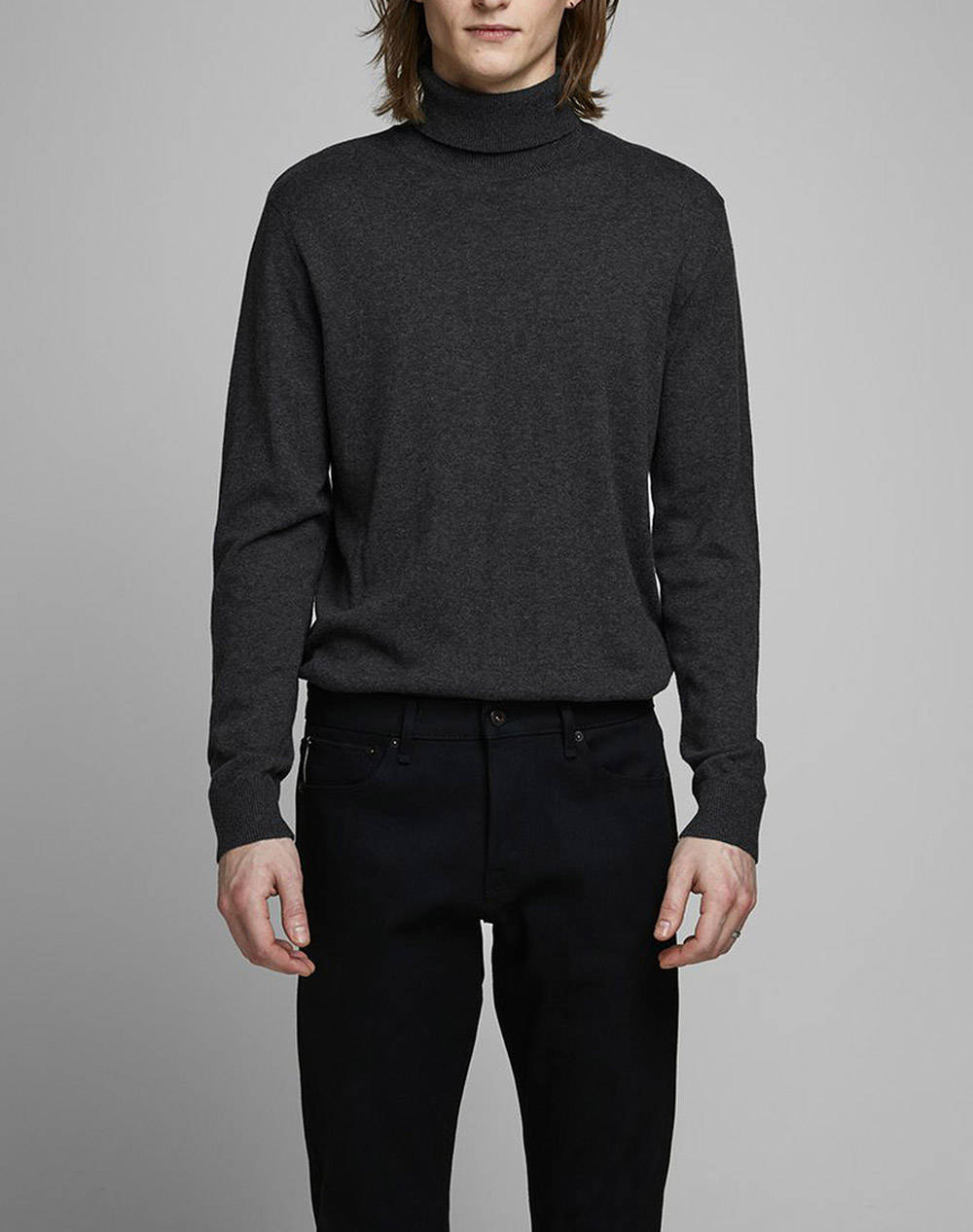 Jack&Jones Πουλοβερ Jjeemil Knit Roll Neck Noos Ανδρας Ρουχα Μπλουζες Πλεκτα Darkgray Βαμβακιβισκοζ 12157417 Dark Grey Melange