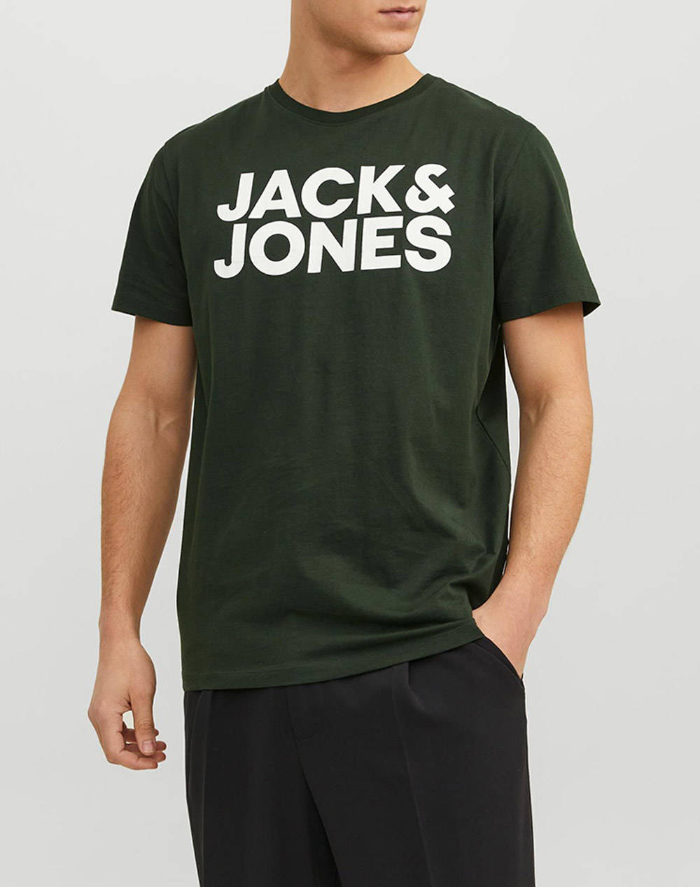 Jack&Jones T Shirt Men Clothes T Shirts & Sweatshirts T Shirts Darkgreen Cotton 12151955 Mountain View Male T-Shirts Green