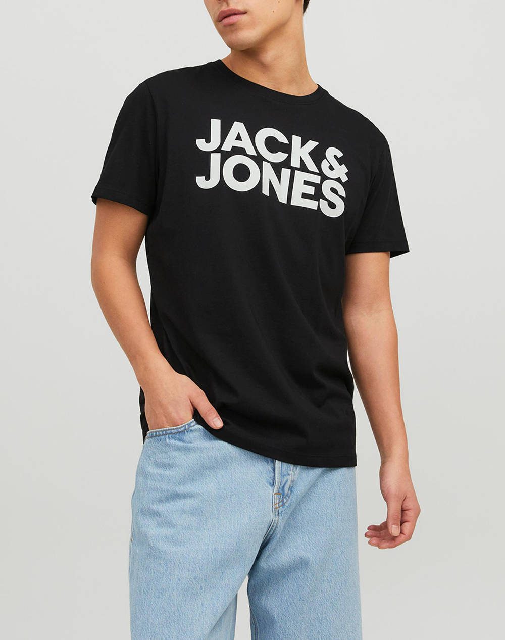 Jack&Jones T Shirt Ανδρας Ρουχα Μπλουζες T Shirt Jetblack Βαμβακι 12151955 Blackslim/Large Print