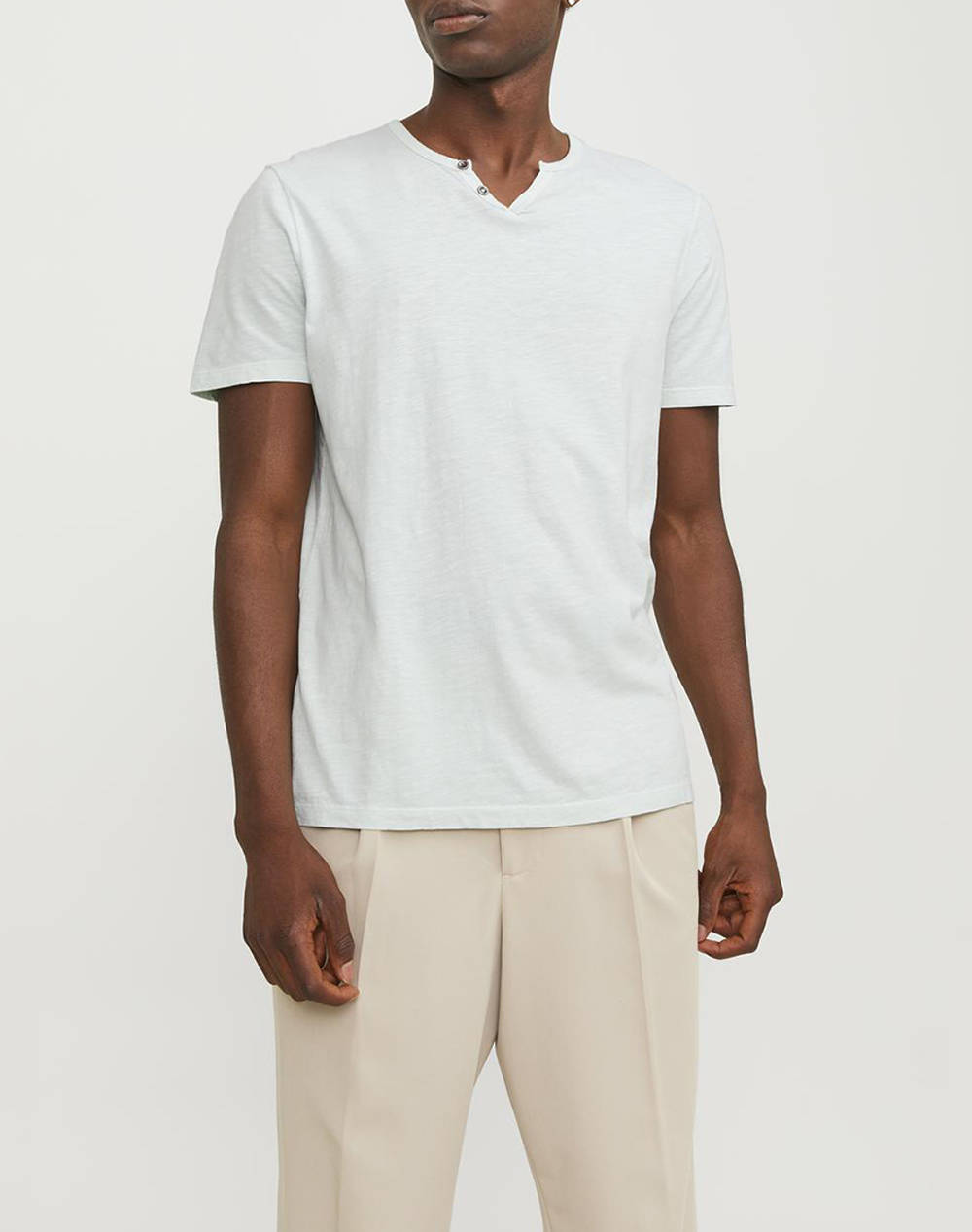 Jack&Jones Jjesplit Neck Tee Men Clothes T Shirts & Sweatshirts T Shirts Cyan Cotton 12164972 Soothing Sea Male T-Shirts