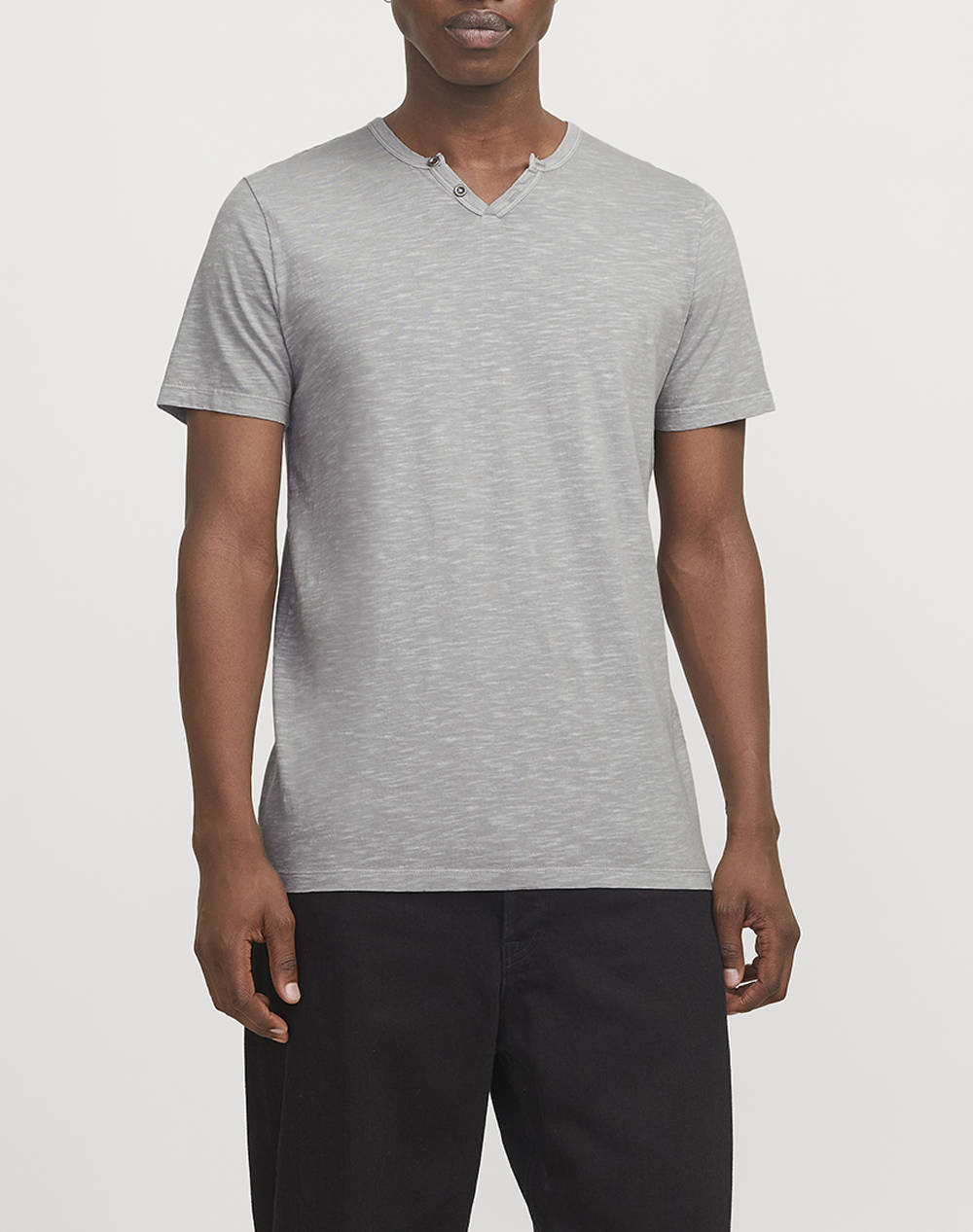 Jack&Jones Jjesplit Neck Tee Ανδρας Ρουχα Μπλουζες T Shirt Gray Βαμβακι 12164972 Ultimate Grey