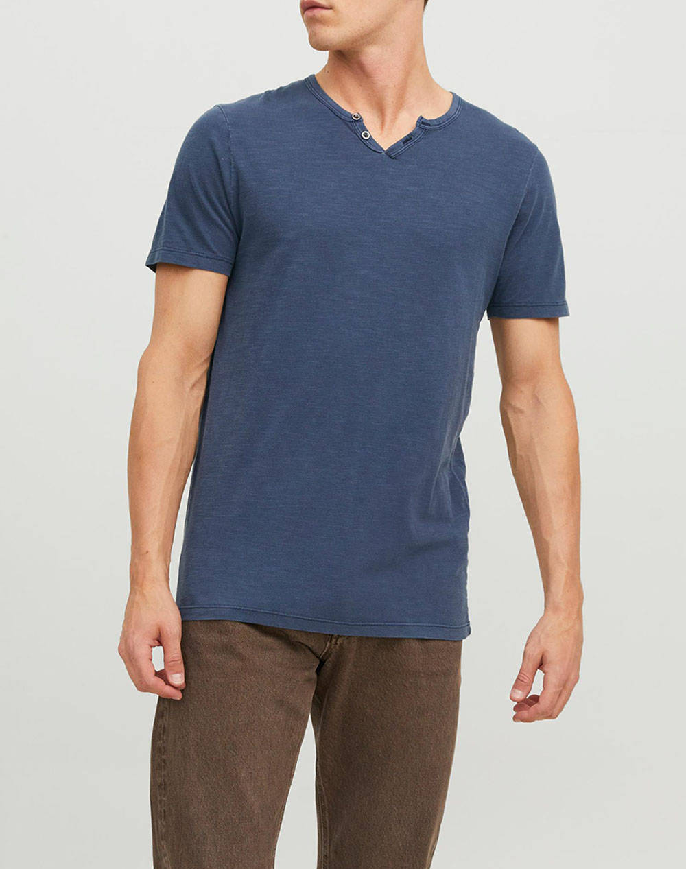Jack&Jones Jjesplit Neck Tee Ανδρας Ρουχα Μπλουζες T Shirt Navyblue Βαμβακι 12164972 Navyblazerfit