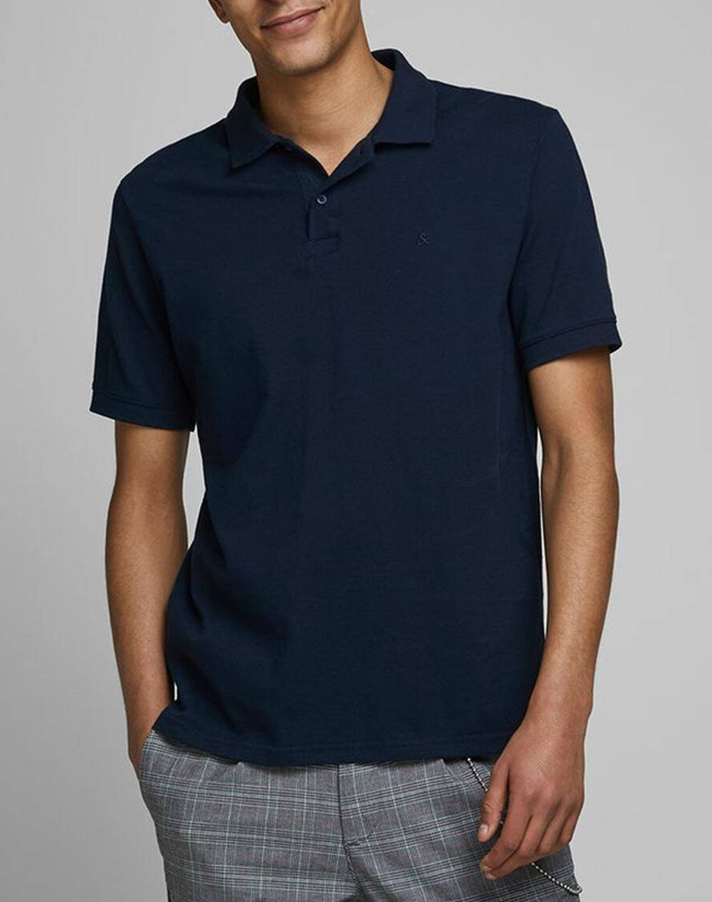 Jack&Jones Jjebasic Polo Ss Noos Men Clothes T Shirts & Sweatshirts Polo Darkblue Cotton 12136516 Navy Blazer Male Polo Blue
