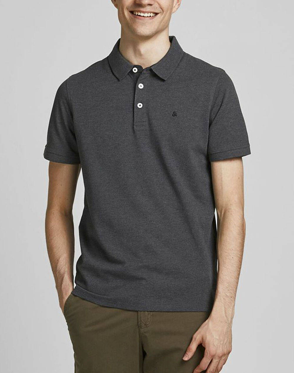 Jack&Jones Jjepaulos Polo Ss Noos Men Clothes T Shirts & Sweatshirts Polo Darkgray Cotton 12136668 Dark Grey Melange Male Polo