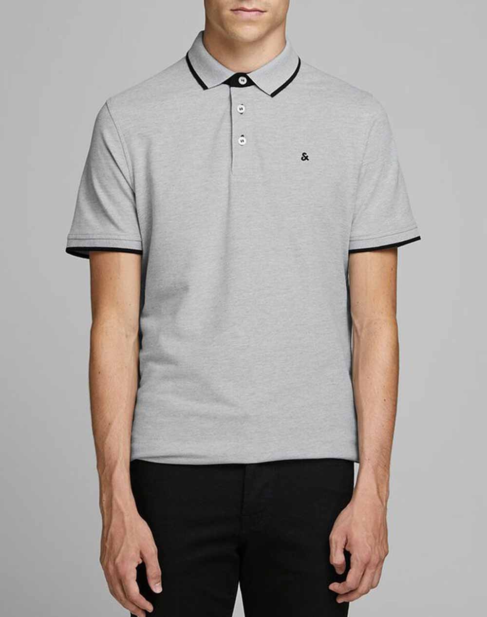Jack&Jones Μπλουζα Αντρικη Jjepaulos Polo Ss Noos Ανδρας Ρουχα Μπλουζες Polo Lightgray Βαμβακι 12136668 Light Grey Melange - Koolfly