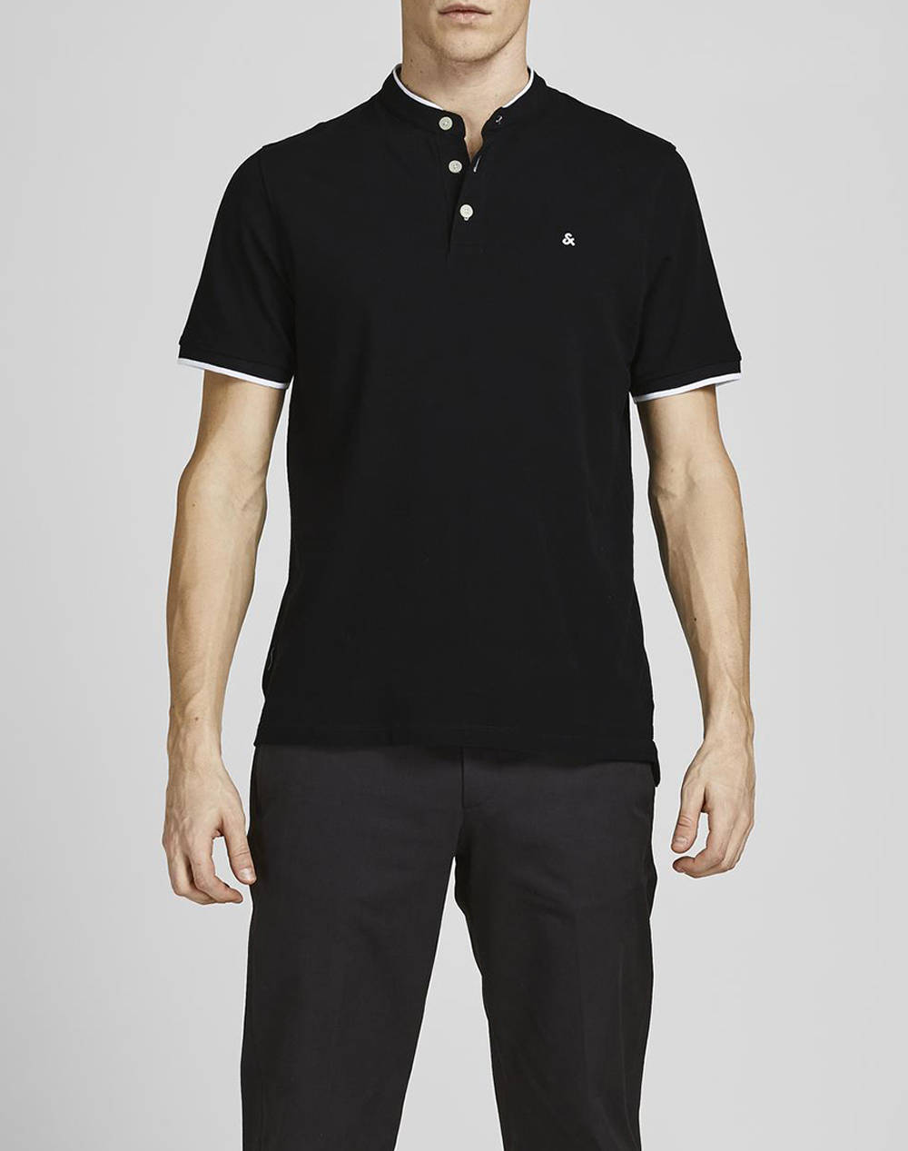 Jack&Jones Jjepaulos Mao Polo Ss Noos Ανδρας Ρουχα Μπλουζες Polo Black Βαμβακι 12199711 Black