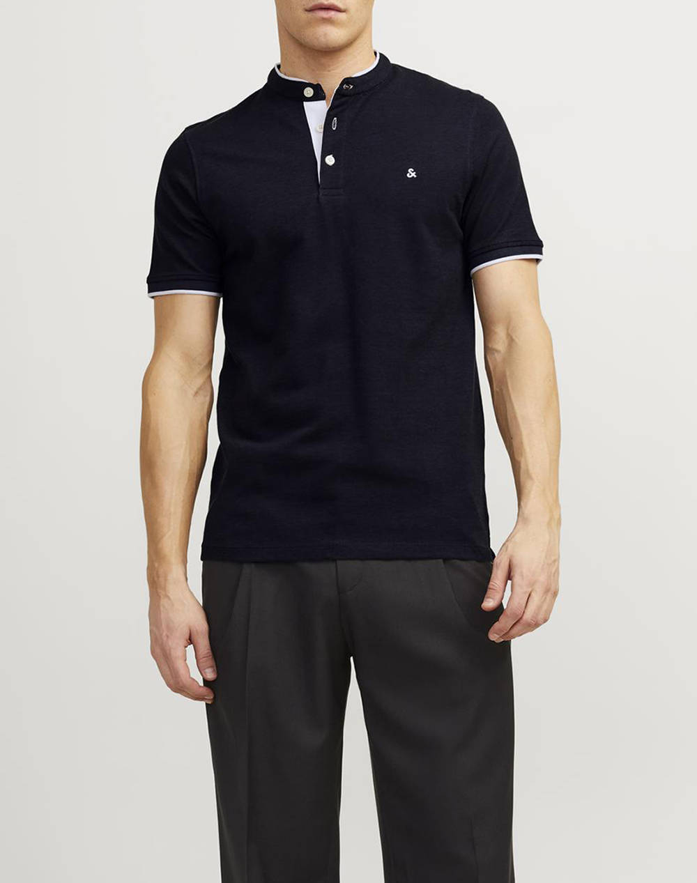Jack&Jones Jjepauls Mao Polo Ss Noos Men Clothes T Shirts & Sweatshirts Polo Darkblue Cotton 12199711 Dark Navy Male Polo Blue