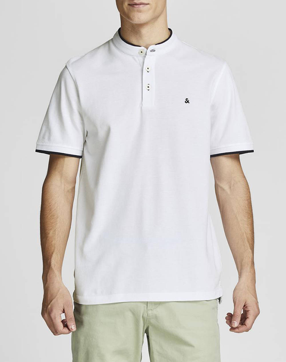 Jack&Jones Jjepaulos Mao Polo Ss Noos Ανδρας Ρουχα Μπλουζες Polo White Βαμβακι 12199711 White