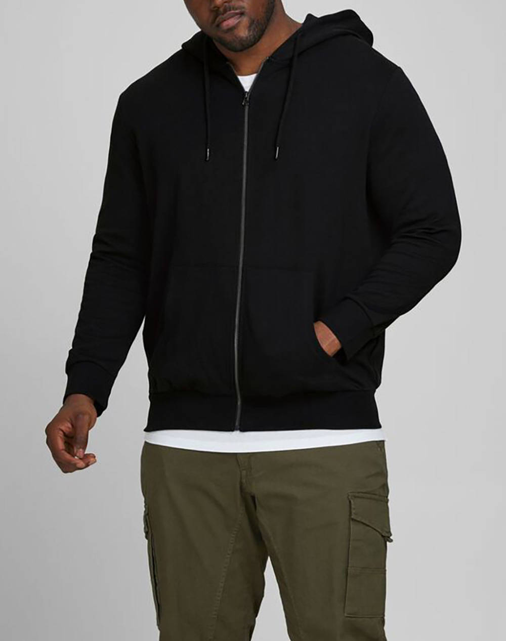 Jack&Jones Jjebasic Sweat Zip Hood Noos Ps Men Clothes Jackets Zip Through Hoodies Black Synthetic,Cotton 12182493 Black Male Zip Through Hoodies