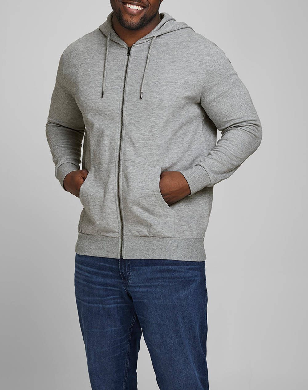 Jack&Jones Jjebasic Sweat Zip Hood Noos Ps Men Clothes Jackets Zip Through Hoodies Lightgray Synthetic,Cotton 12182493 Light Grey Melange Male Zip