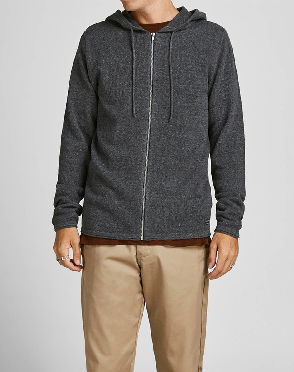 Jack&Jones Jjehill Knitted Cardigan Noos Men Clothes Jackets Zip Through Hoodies Darkgray Cotton 12190154 Dark Grey Melange Male Zip Through Hoodies