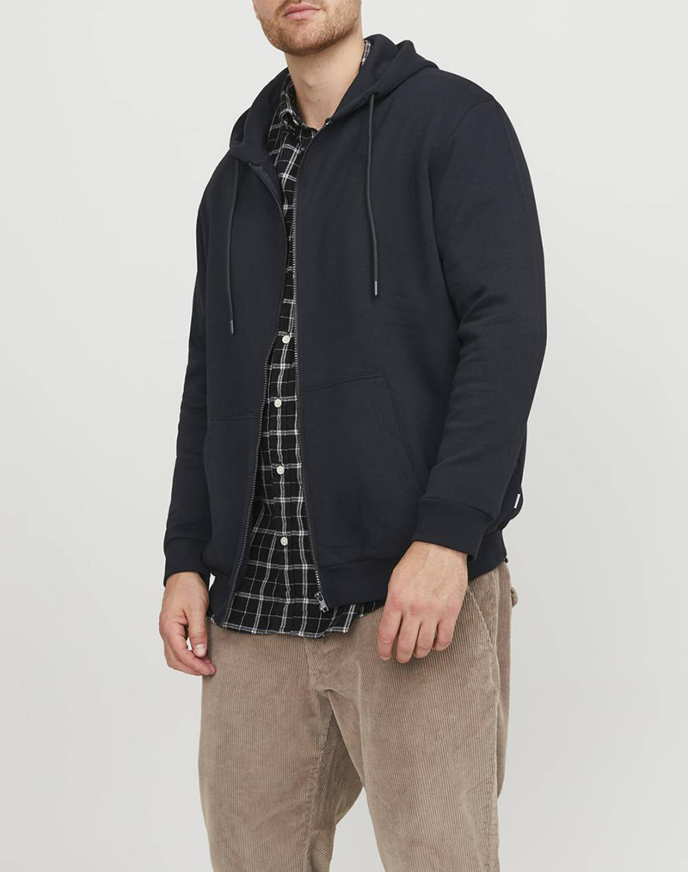 Jack&Jones Jack&Jones Plus Men Clothes Jackets Zip Through Hoodies Black Cotton,Synthetic 12250596 Black Male Zip Through Hoodies Black