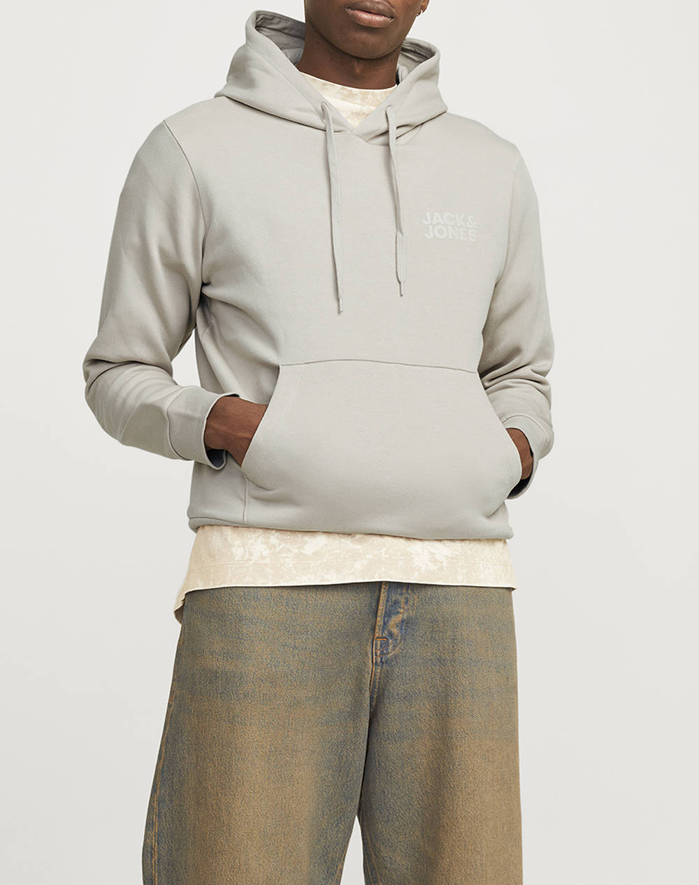 Jack&Jones Shirt Jjecorp Logo Sweat Hood Noos Men Clothes T Shirts & Sweatshirts Sweatshirts Gray Cotton,Synthetic 12152840 Moonbeam Male Sweatshirts