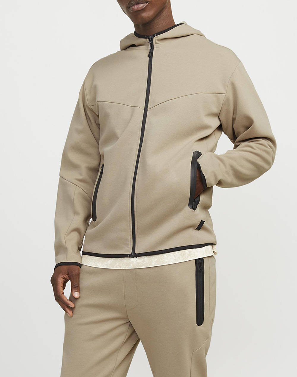 Jack&Jones Jcofusion Sweat Zip Hood Noos Ανδρας Ρουχα Ζακετες Φουτερ Ζακετες Biege Βαμβακισυνθετικο 12260150 Crockery