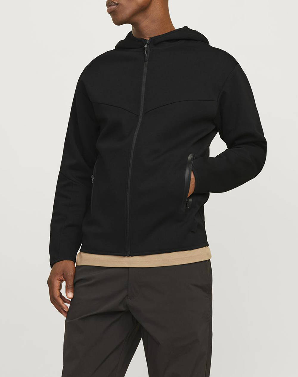 Jack&Jones Jcofusion Sweat Zip Hood Noos Men Clothes Jackets Zip Through Hoodies Black Cotton,Synthetic 12260150 Black Male Zip Through Hoodies Black