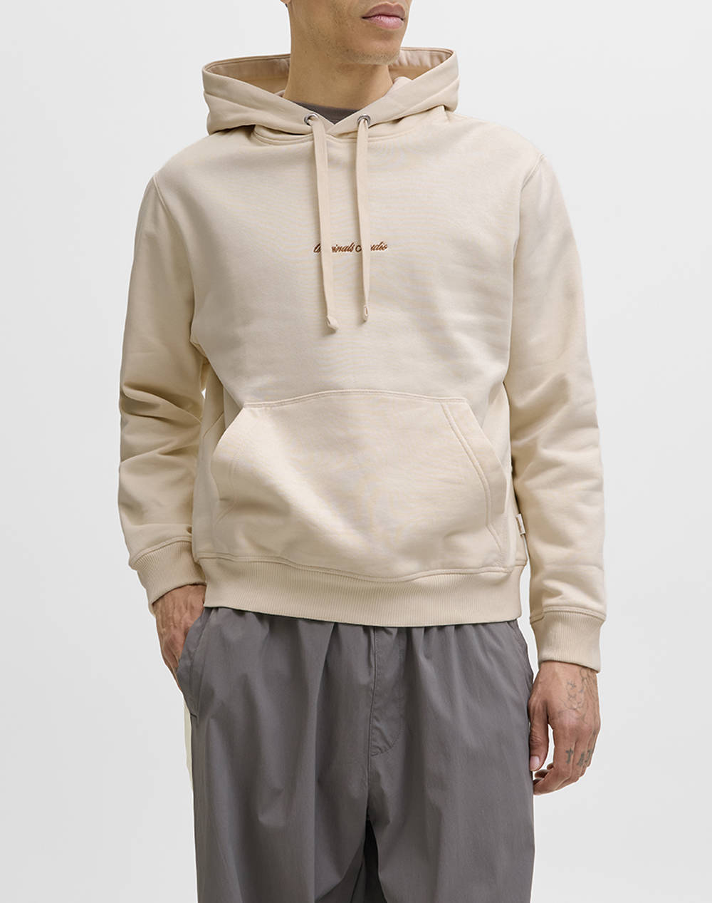 Jack&Jones Jornorrebro Emb Sweat Hood Noos Ανδρας Ρουχα Μπλουζες Φουτερ Offwhite Βαμβακισυνθετικο 12282861 Antique White