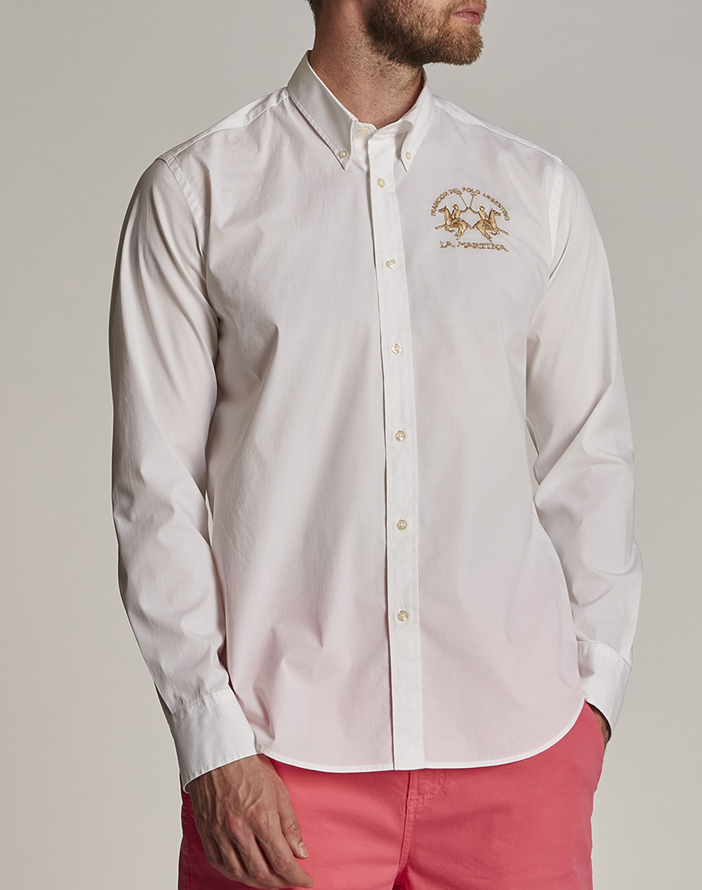 La Martina Man Shirt L/S Poplin Stretch Men Clothes Shirts White Cotton,Broadcloth 3Lmccmc01 00001 Male Shirts