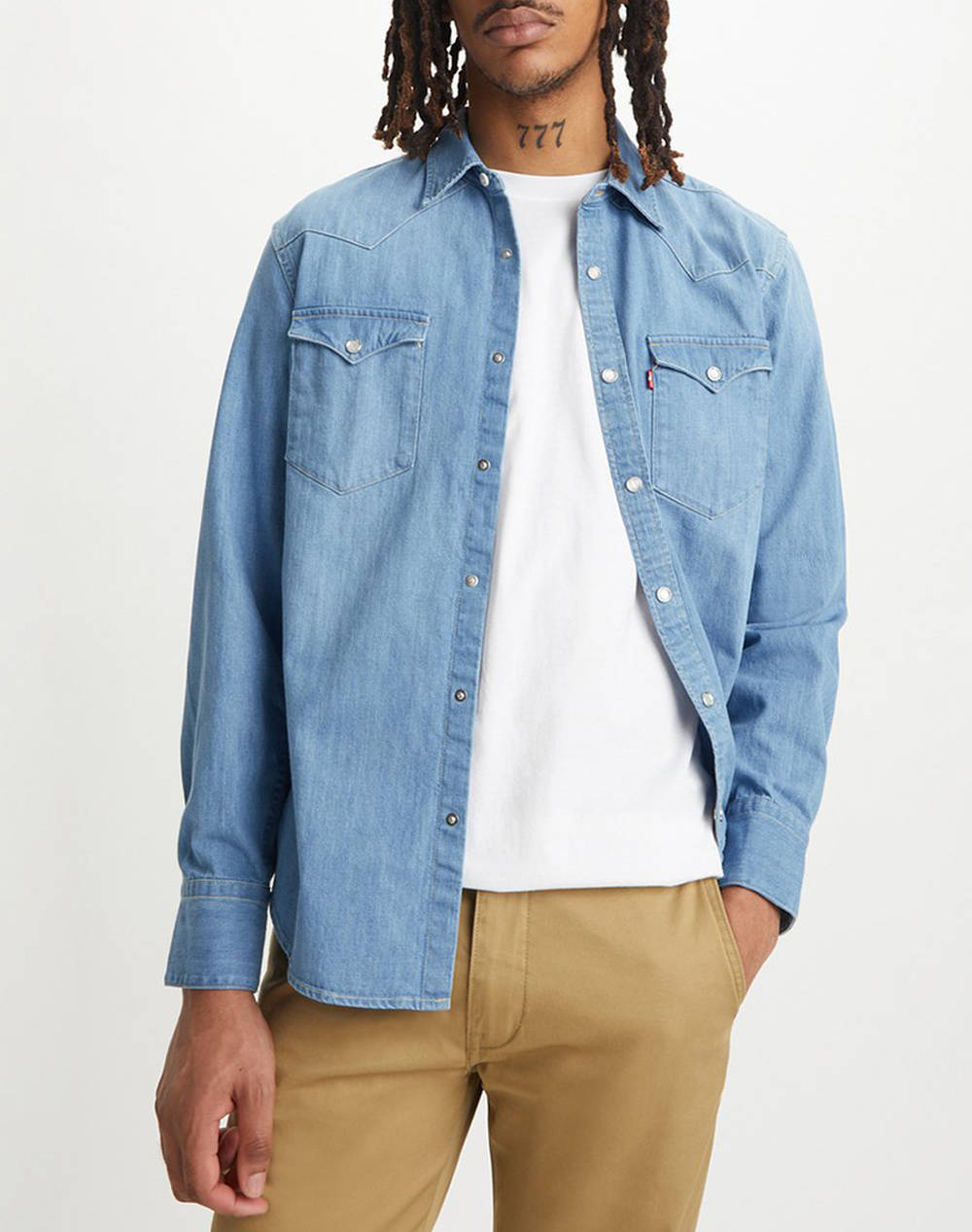 Levis Barstow Western Standard Men Clothes Shirts Denimlightblue Cotton 85744 0047 0047 Male Shirts Blue