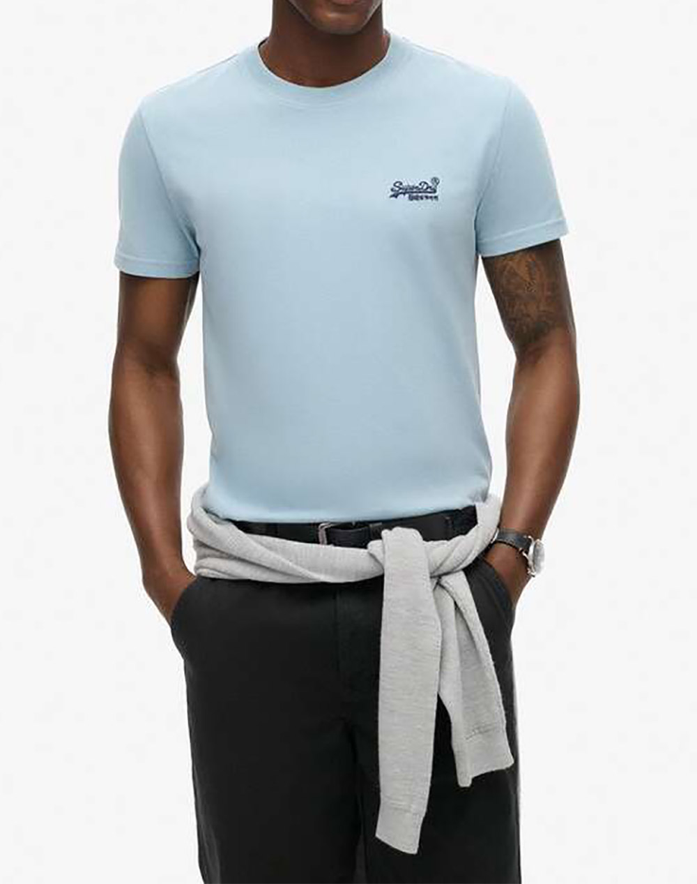 Superdry Essential Logo Emb Tee Μπλουζα Ανδρικο Ανδρας Ρουχα Μπλουζες T Shirt Ciel Βαμβακι M1011245A P74