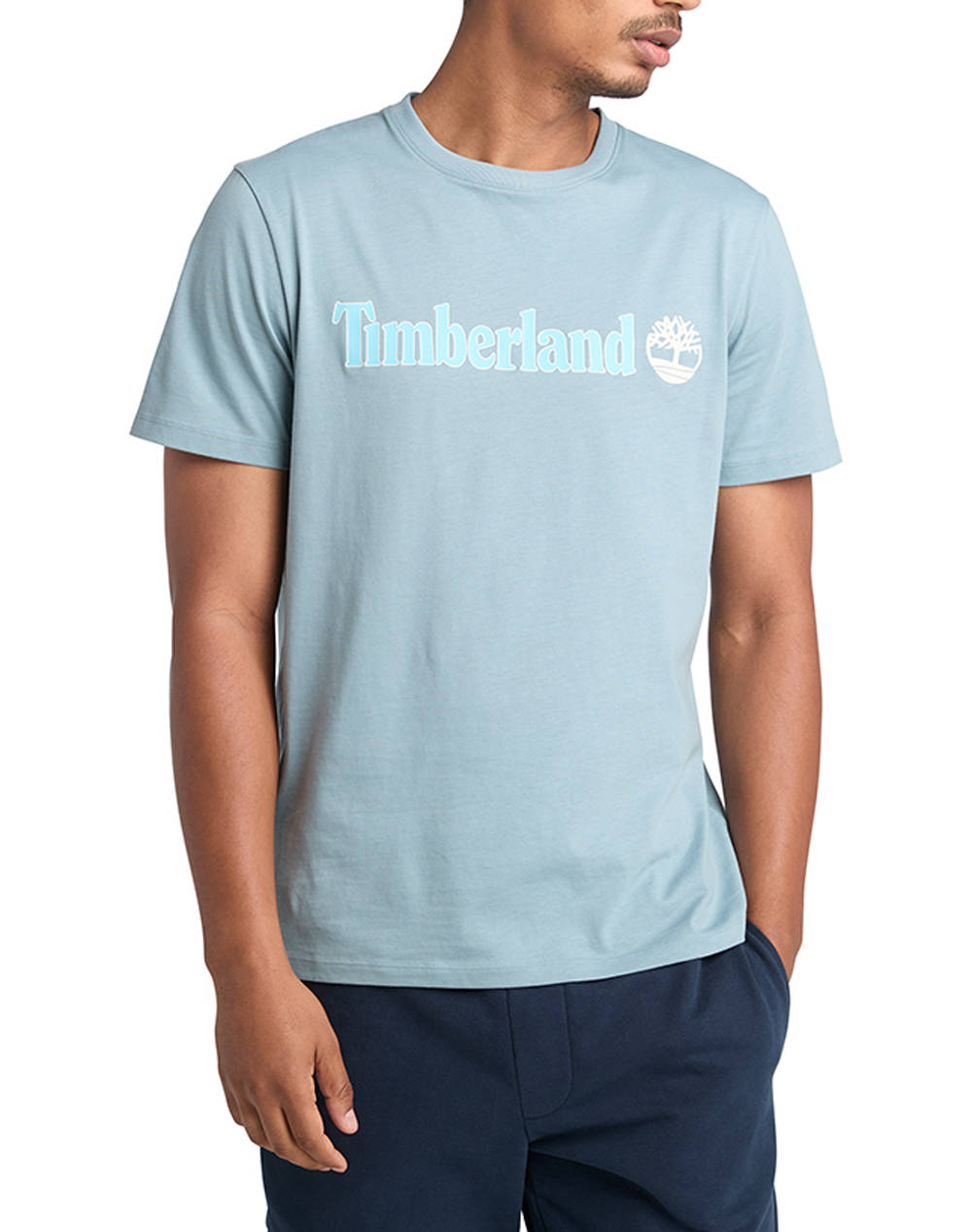 Timberland Kenn Linear Logo Short Sleev Men Clothes T Shirts & Sweatshirts T Shirts Ciel Cotton Tb0A5Upq 758 Male T-Shirts