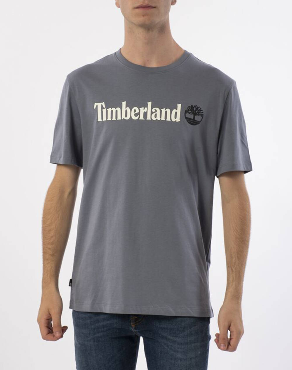 Timberland Kenn Linear Logo Short Sleev Men Clothes T Shirts & Sweatshirts T Shirts Gray Cotton Tb0A5Upq 073 Male T-Shirts