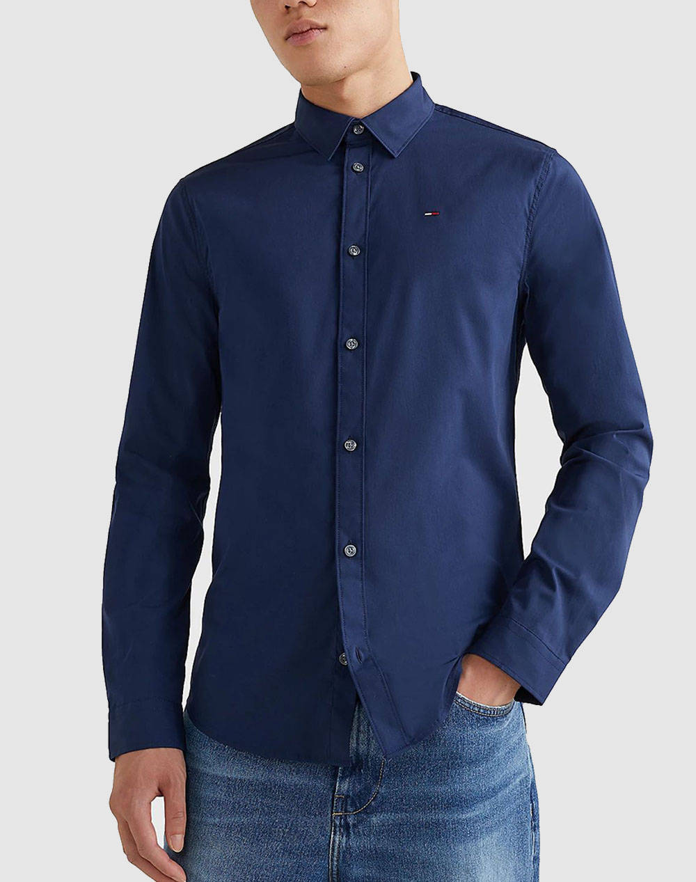 Tommy Jeans Πουκαμισο Tjm Original Stretch Shirt Ανδρας Ρουχα Πουκαμισα Navyblue Βαμβακι Dm0Dm04405 002